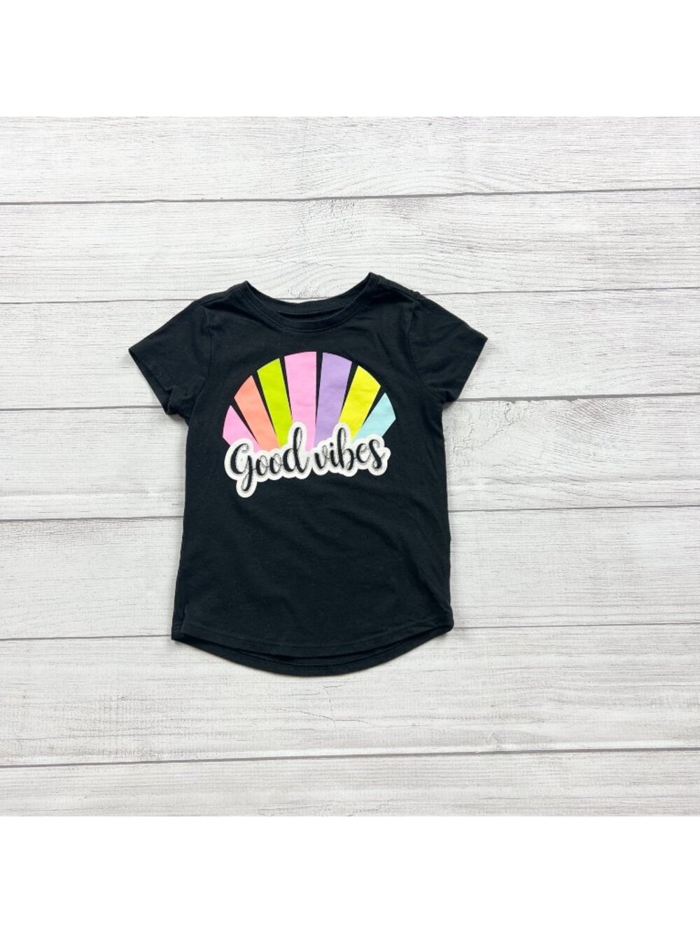 Garanimals Black Graphic T-Shirt "Good Vibes" Rainbow Design Short Sleeve 4T